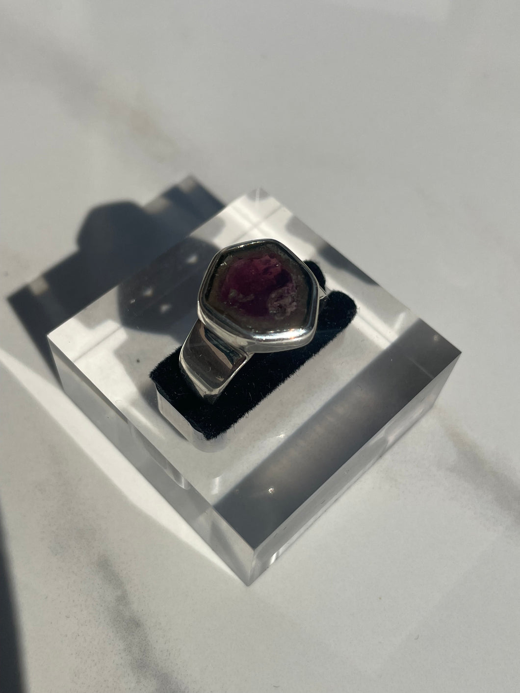 Watermelon Tourmaline Shield Ring - US 8.5