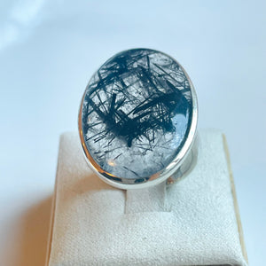 Tourmalinated Quartz Large Oval Bezel-Set Ring - US 9