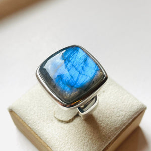 Labradorite Polished Square Ring #2 - US 6.5