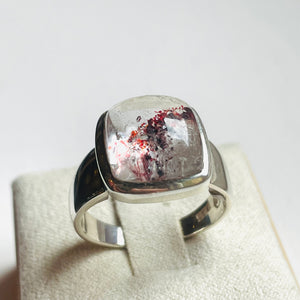 Strawberry Hematoid Quartz Square Dome Ring - US 8