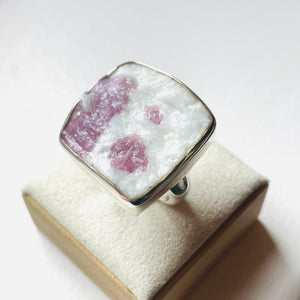 Pink Tourmaline Square Statement Ring - US 7