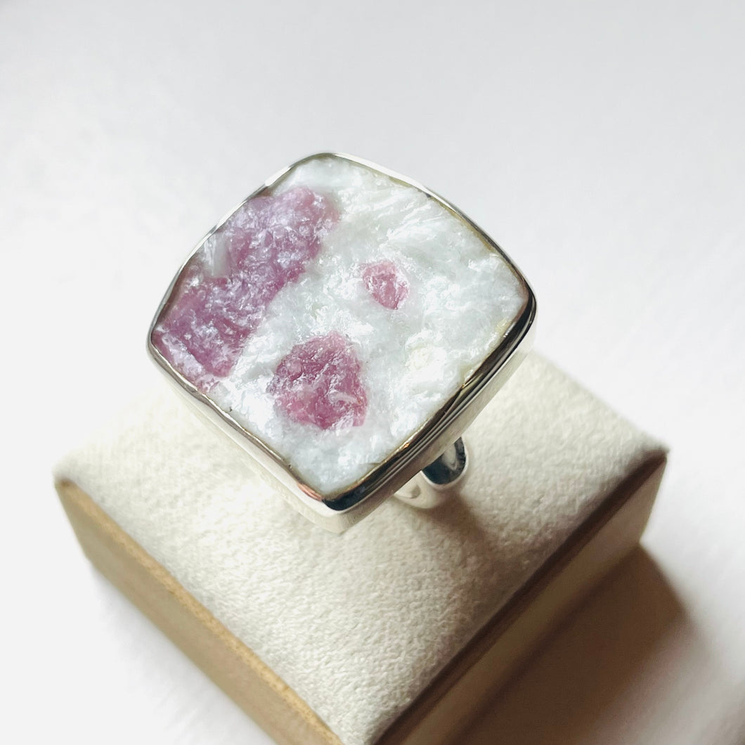 Pink Tourmaline Square Statement Ring - US 7