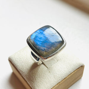Labradorite Polished Square Ring #2 - US 6.5