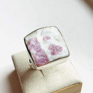 Pink Tourmaline Square Statement Ring - US 7